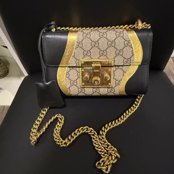 Gucci Handbags - Limited edition GUCCI Supreme Monogram Calfskin Black/Gold Padlock